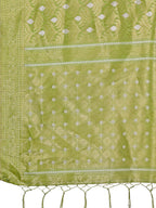 Shree Shyam Fashion Elegant Light Green Linen Saree with Silver Zari Butta & Pallu - Daily Wear | Festive Look | Soft Feel | Grocsy