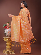 Shree Shyam Fashion Elegant Peach Linen Saree with Silver Zari Butta & Pallu - Daily Wear | Festive Look | Soft Feel | Grocsy