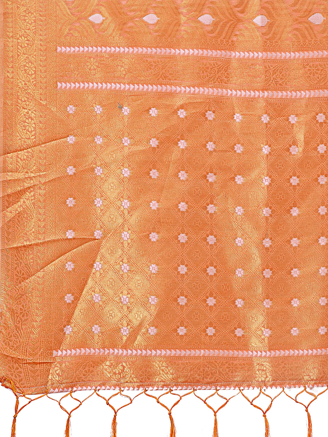 Shree Shyam Fashion Elegant Peach Linen Saree with Silver Zari Butta & Pallu - Daily Wear | Festive Look | Soft Feel | Grocsy