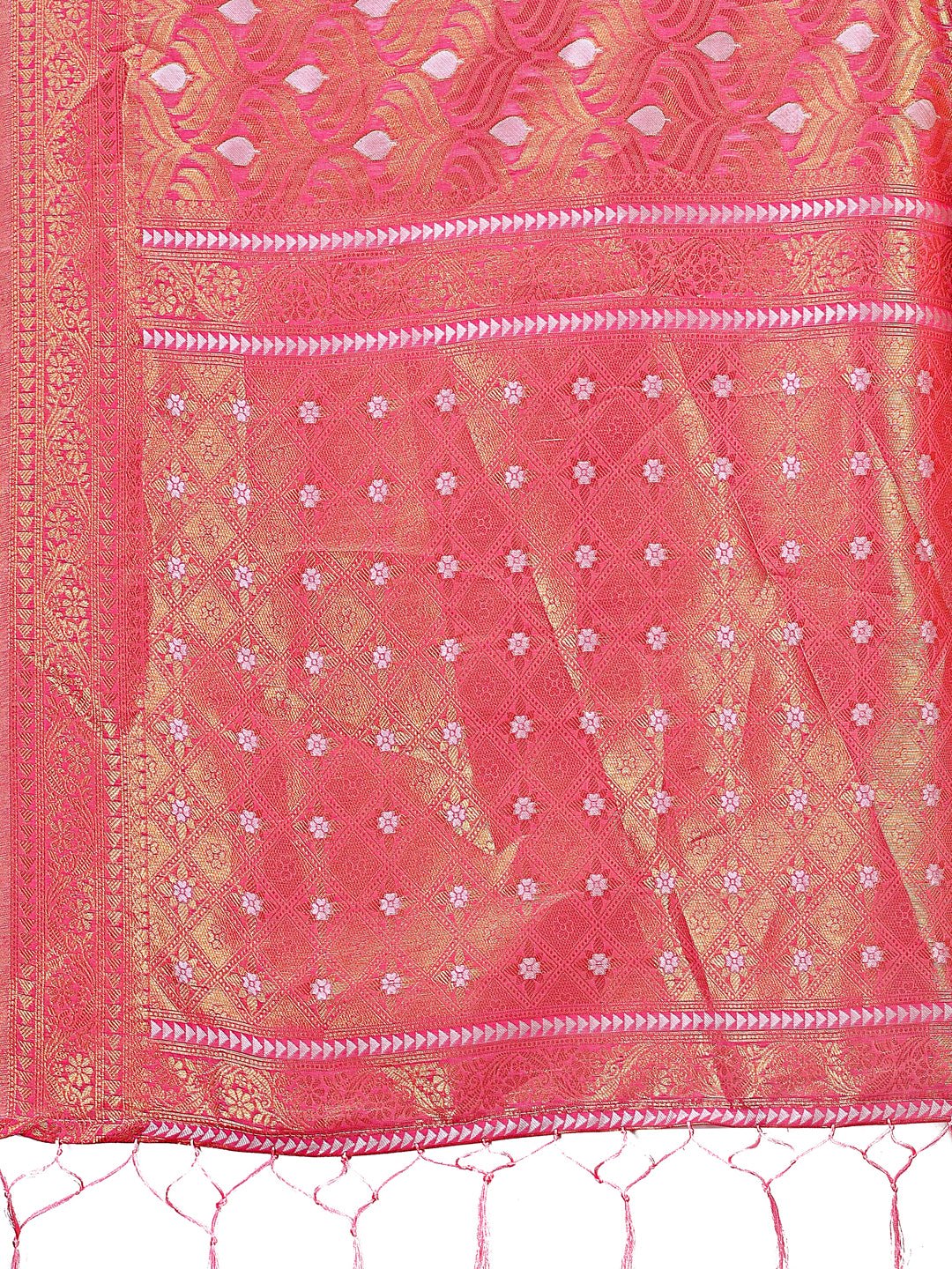 Shree Shyam Fashion Elegant Pink Linen Saree with Silver Zari Butta & Pallu - Daily Wear | Festive Look | Soft Feel | Grocsy