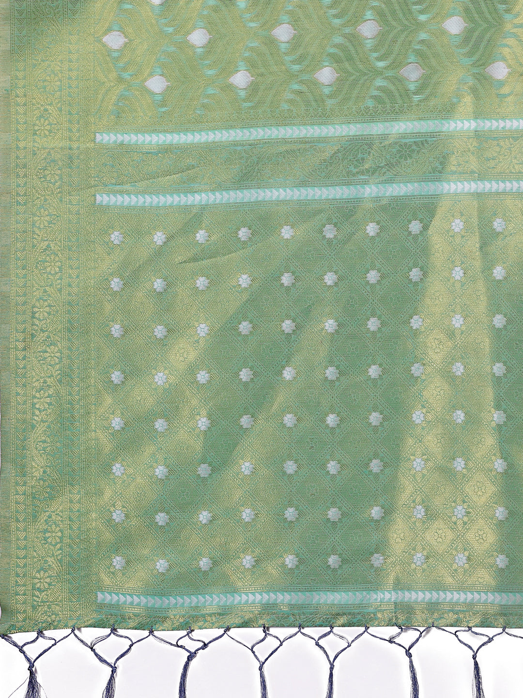 Shree Shyam Fashion Elegant Teal Linen Saree with Silver Zari Butta & Pallu - Daily Wear | Festive Look | Soft Feel | Grocsy