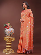 Shree Shyam Fashion Elegant Orange Linen Saree with Silver Zari Butta & Pallu - Daily Wear | Festive Look | Soft Feel | Grocsy