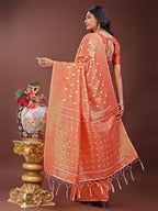 Shree Shyam Fashion Elegant Orange Linen Saree with Silver Zari Butta & Pallu - Daily Wear | Festive Look | Soft Feel | Grocsy