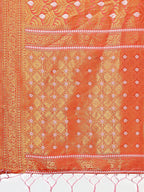 Shree Shyam Fashion Elegant Orange Linen Saree with Silver Zari Butta & Pallu - Daily Wear | Festive Look | Soft Feel | Grocsy