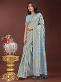 Shree Shyam Fashion Elegant Sky Blue Linen Saree with Silver Zari Butta & Pallu - Daily Wear | Festive Look | Soft Feel | Grocsy