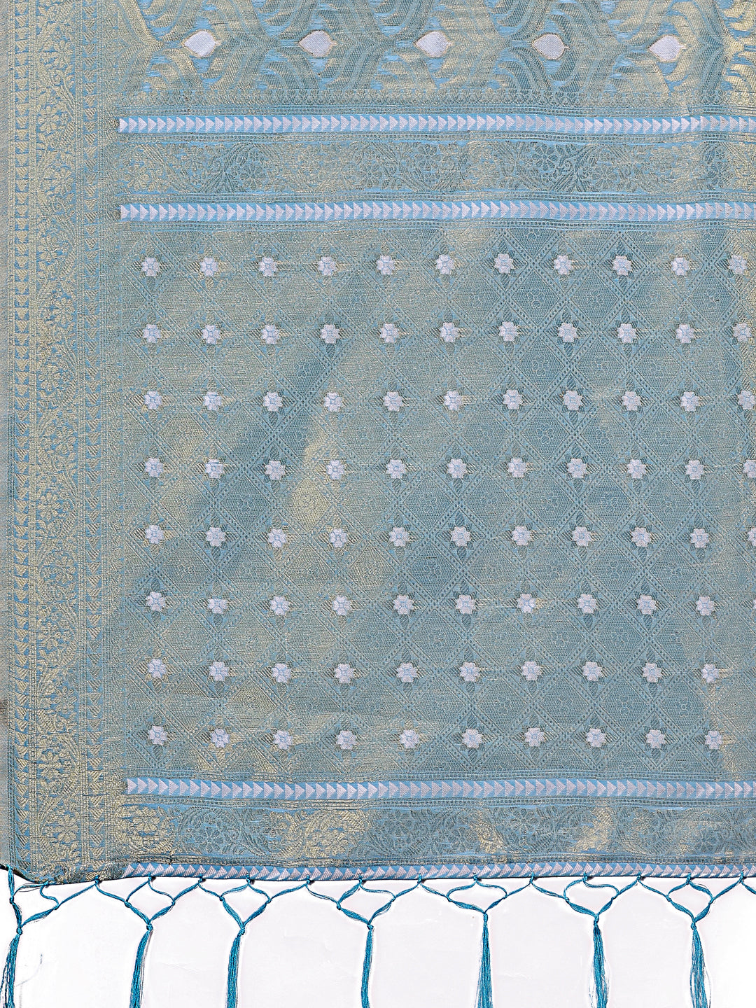 Shree Shyam Fashion Elegant Sky Blue Linen Saree with Silver Zari Butta & Pallu - Daily Wear | Festive Look | Soft Feel | Grocsy