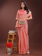 Shree Shyam Fashion Peach Pink Linen Cotton Saree with Golden Zari Leaf Design & Elegant Pallu - Festive | Office | Daily Wear | Grocsy