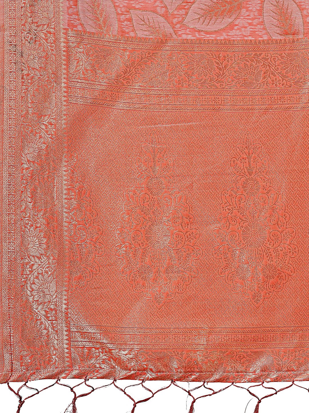 Shree Shyam Fashion Peach Pink Linen Cotton Saree with Golden Zari Leaf Design & Elegant Pallu - Festive | Office | Daily Wear | Grocsy