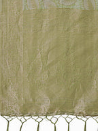 Shree Shyam Fashion Light Green Linen Cotton Saree with Golden Zari Leaf Design & Elegant Pallu - Festive | Office | Daily Wear | Grocsy
