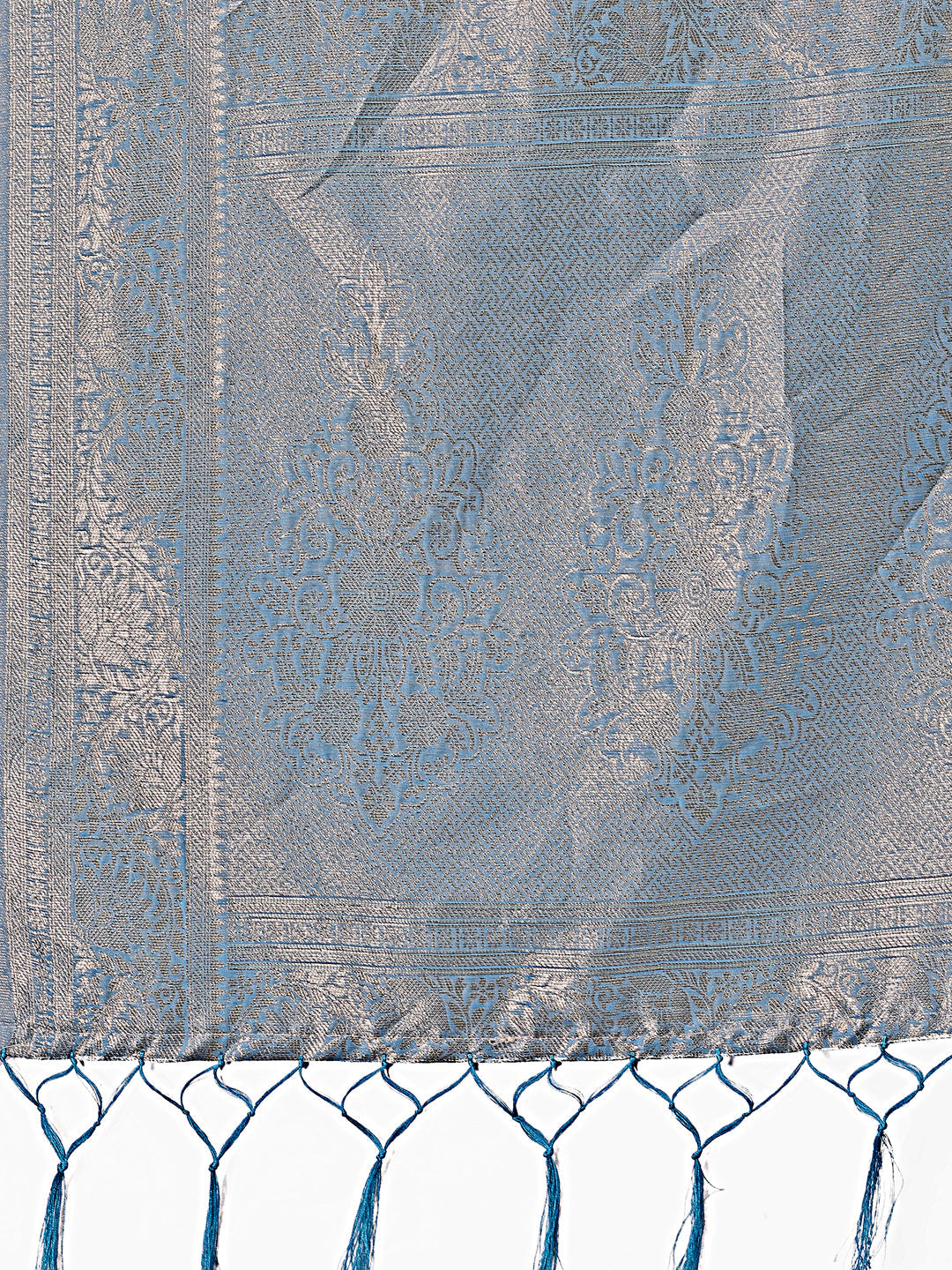 Shree Shyam Fashion Sky Blue Linen Cotton Saree with Golden Zari Leaf Design & Elegant Pallu - Festive | Office | Daily Wear | Grocsy