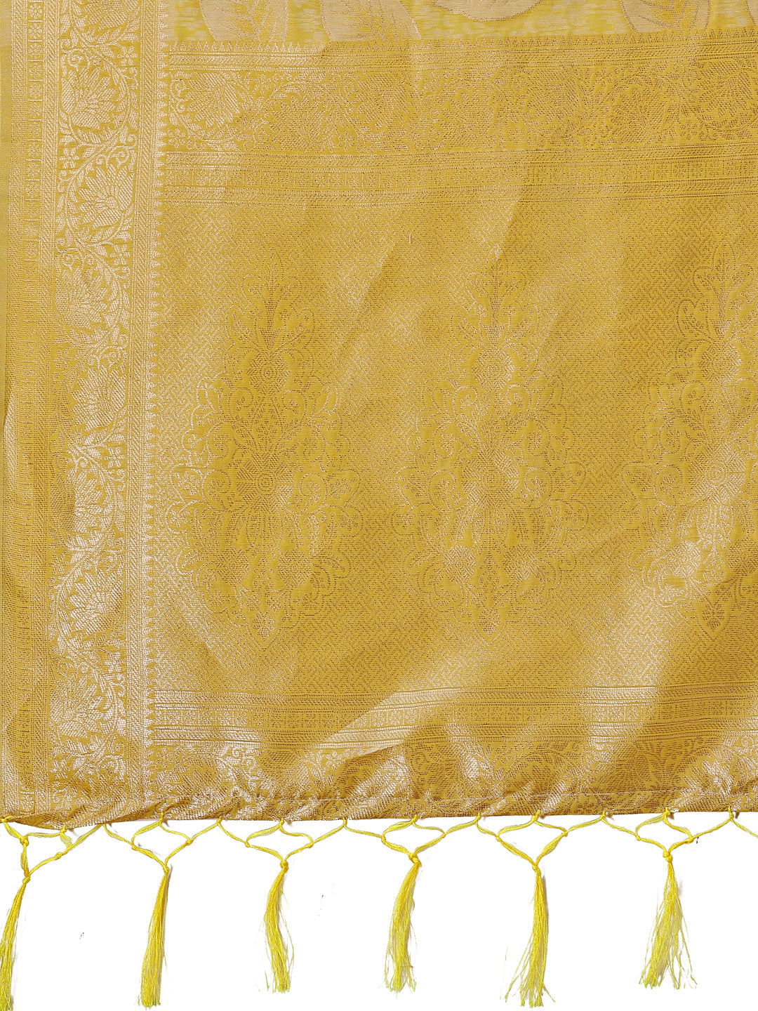 Shree Shyam Fashion Yellow Linen Cotton Saree with Golden Zari Leaf Design & Elegant Pallu - Festive | Office | Daily Wear | Grocsy