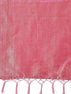 Shree Shyam Fashion Pink Linen Cotton Saree with Golden Zari Leaf Design & Elegant Pallu - Festive | Office | Daily Wear | Grocsy