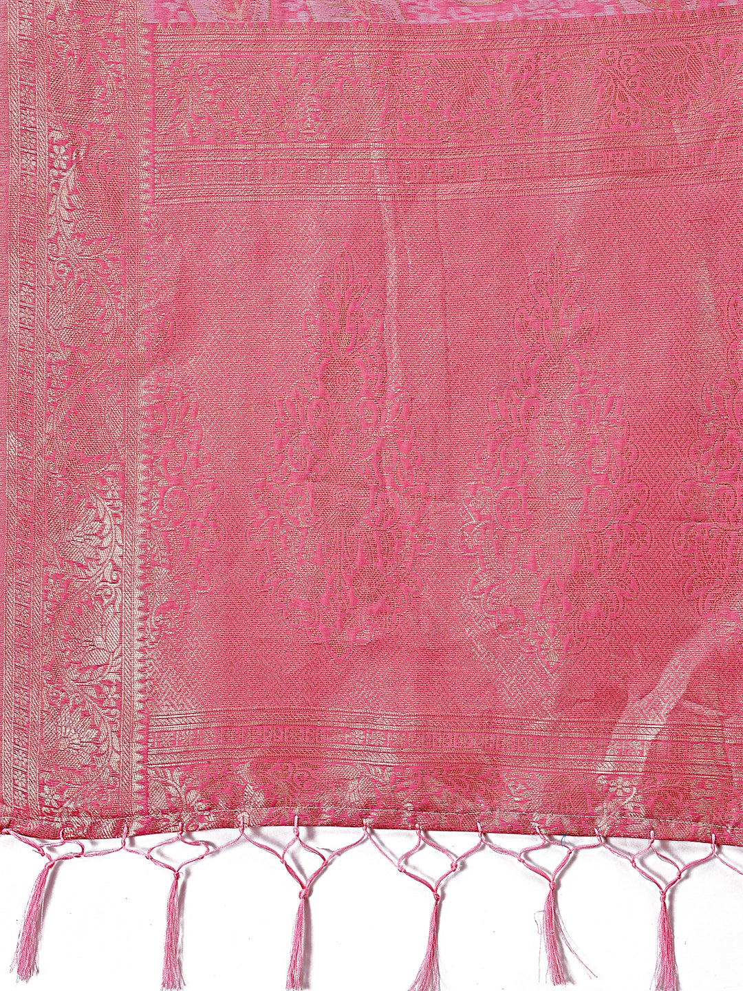 Shree Shyam Fashion Pink Linen Cotton Saree with Golden Zari Leaf Design & Elegant Pallu - Festive | Office | Daily Wear | Grocsy