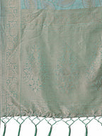 Shree Shyam Fashion Sea Green Linen Cotton Saree with Golden Zari Leaf Design & Elegant Pallu - Festive | Office | Daily Wear | Grocsy