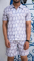 Noroke Sustainable fabric | Linen Cotton Linen Leaf Printed Co-ord Set Men | Grocsy