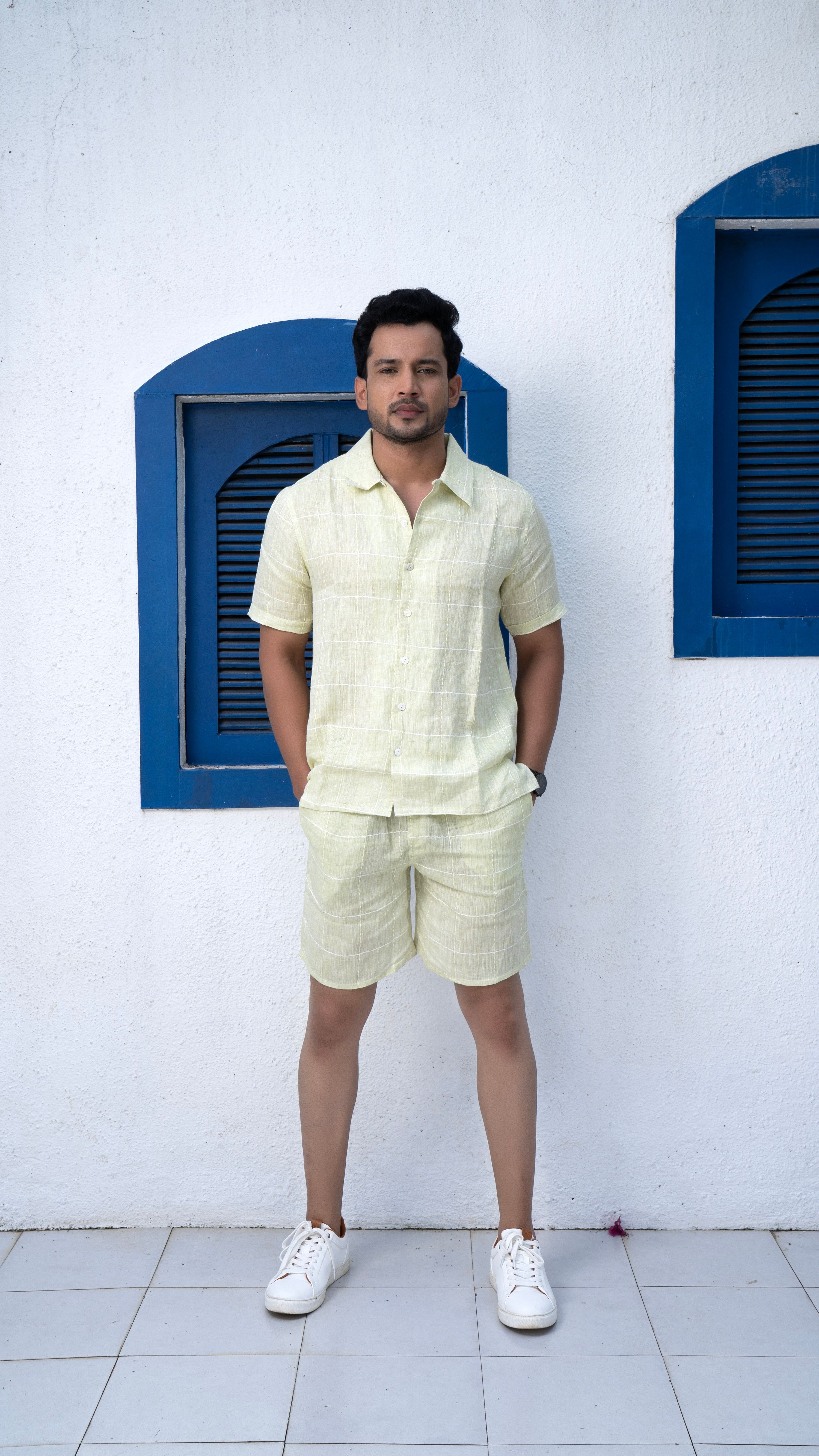 Noroke Sustainable fabric | 100% Linen Linen Embroidered Co-ord Set Men - Green | Grocsy