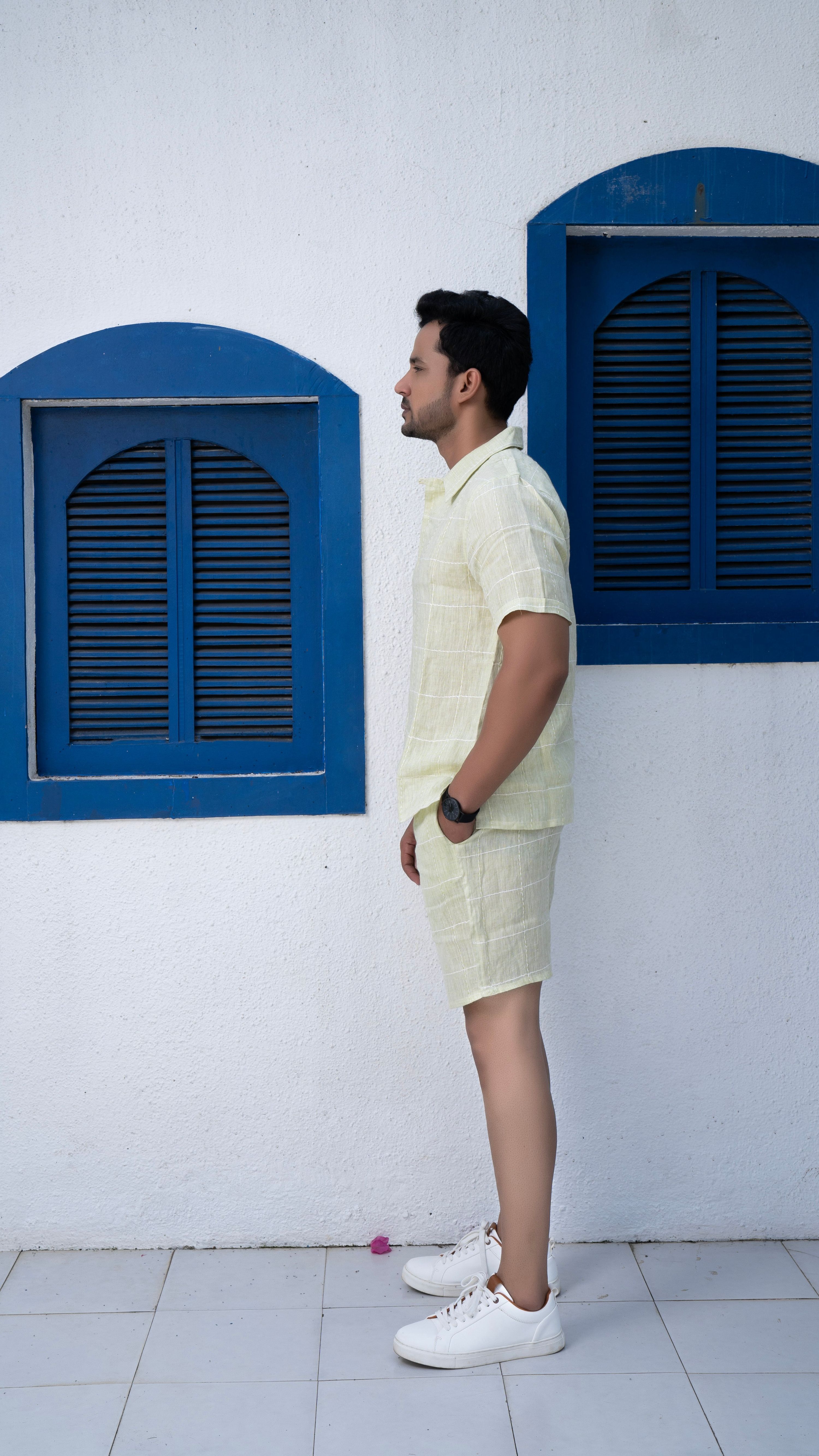 Noroke Sustainable fabric | 100% Linen Linen Embroidered Co-ord Set Men - Green | Grocsy