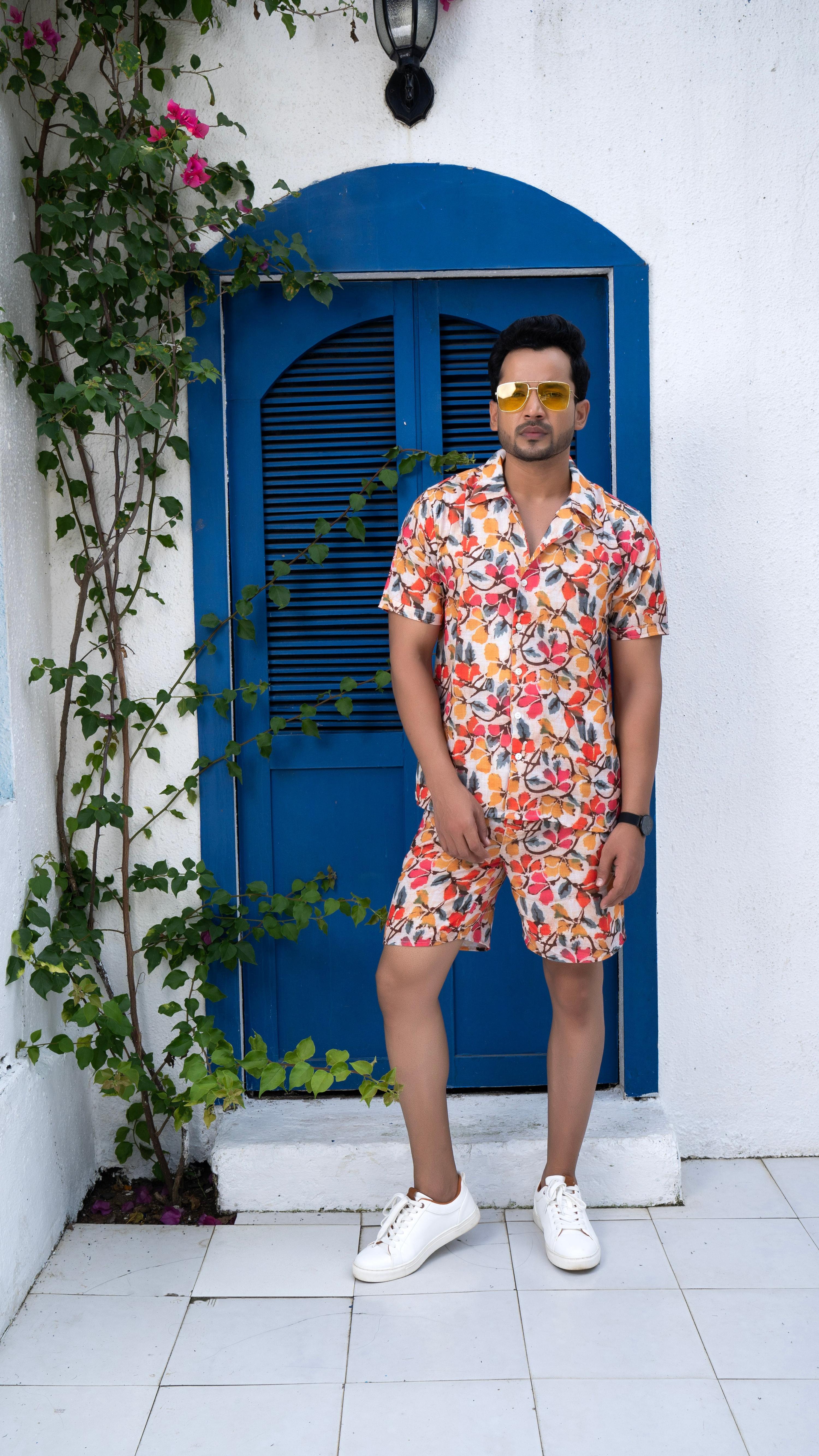 Noroke Sustainable fabric | Linen Linen Floral Print Co-ord Set Men | Grocsy