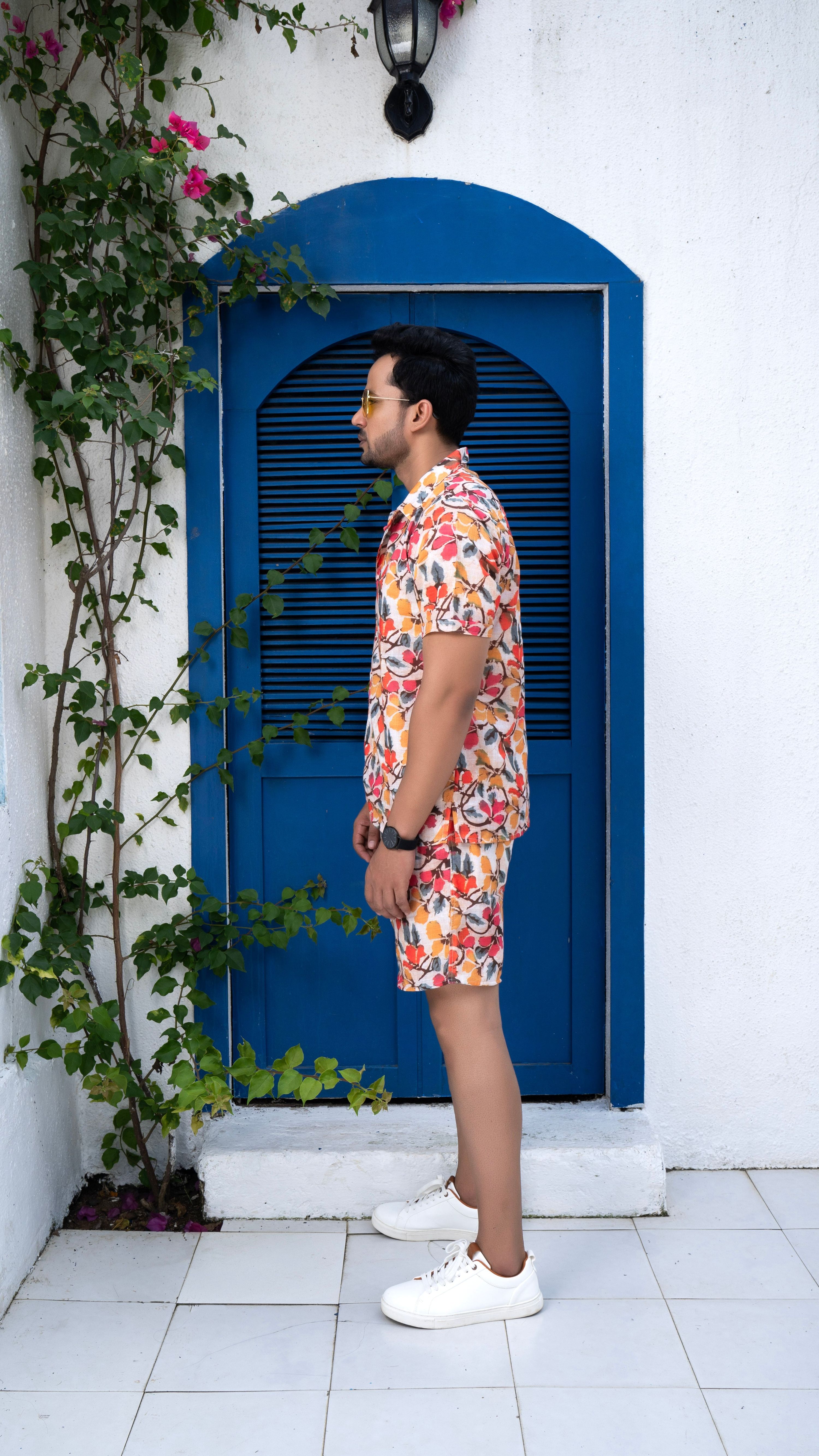 Noroke Sustainable fabric | Linen Linen Floral Print Co-ord Set Men | Grocsy