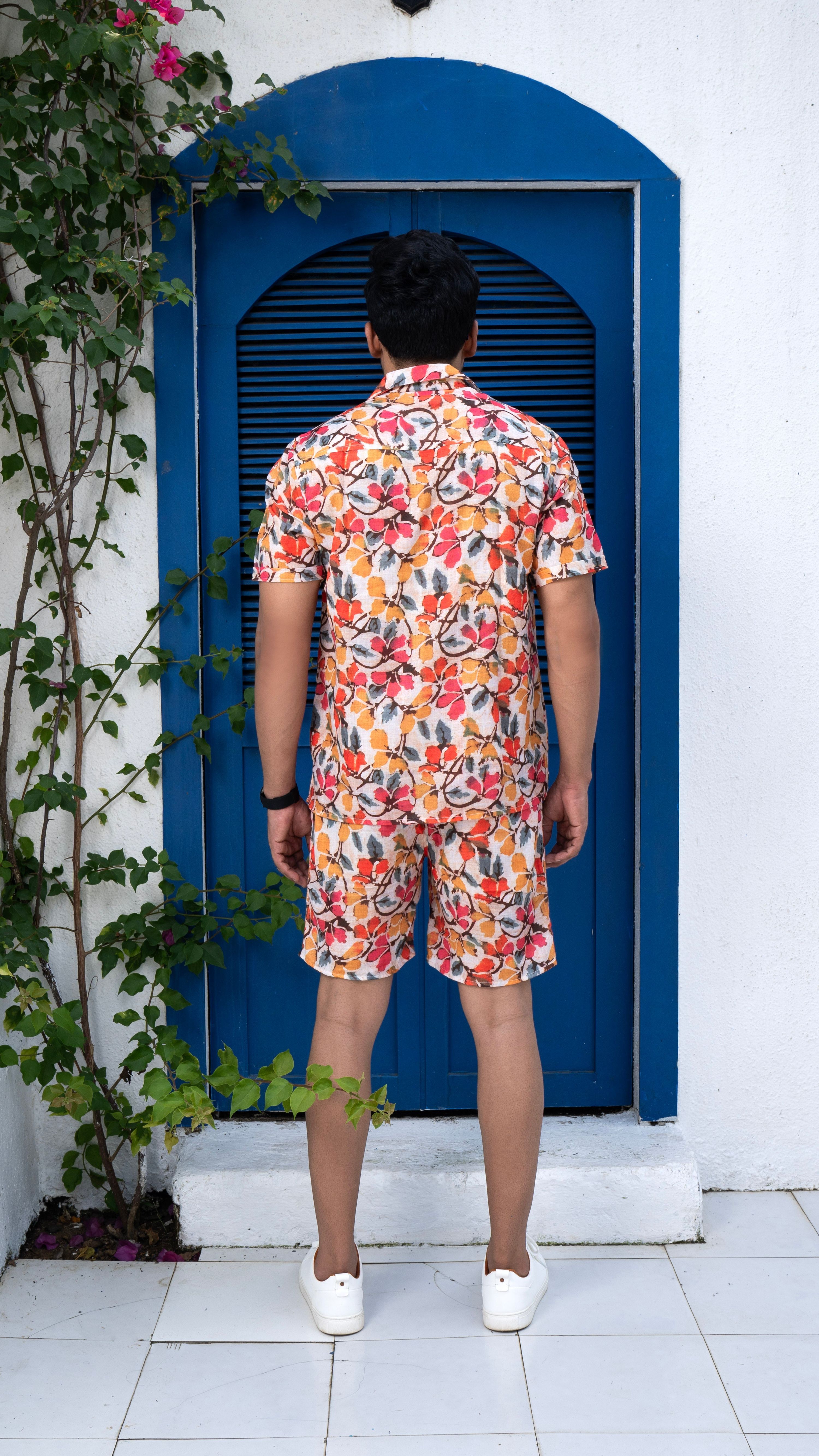 Noroke Sustainable fabric | Linen Linen Floral Print Co-ord Set Men | Grocsy