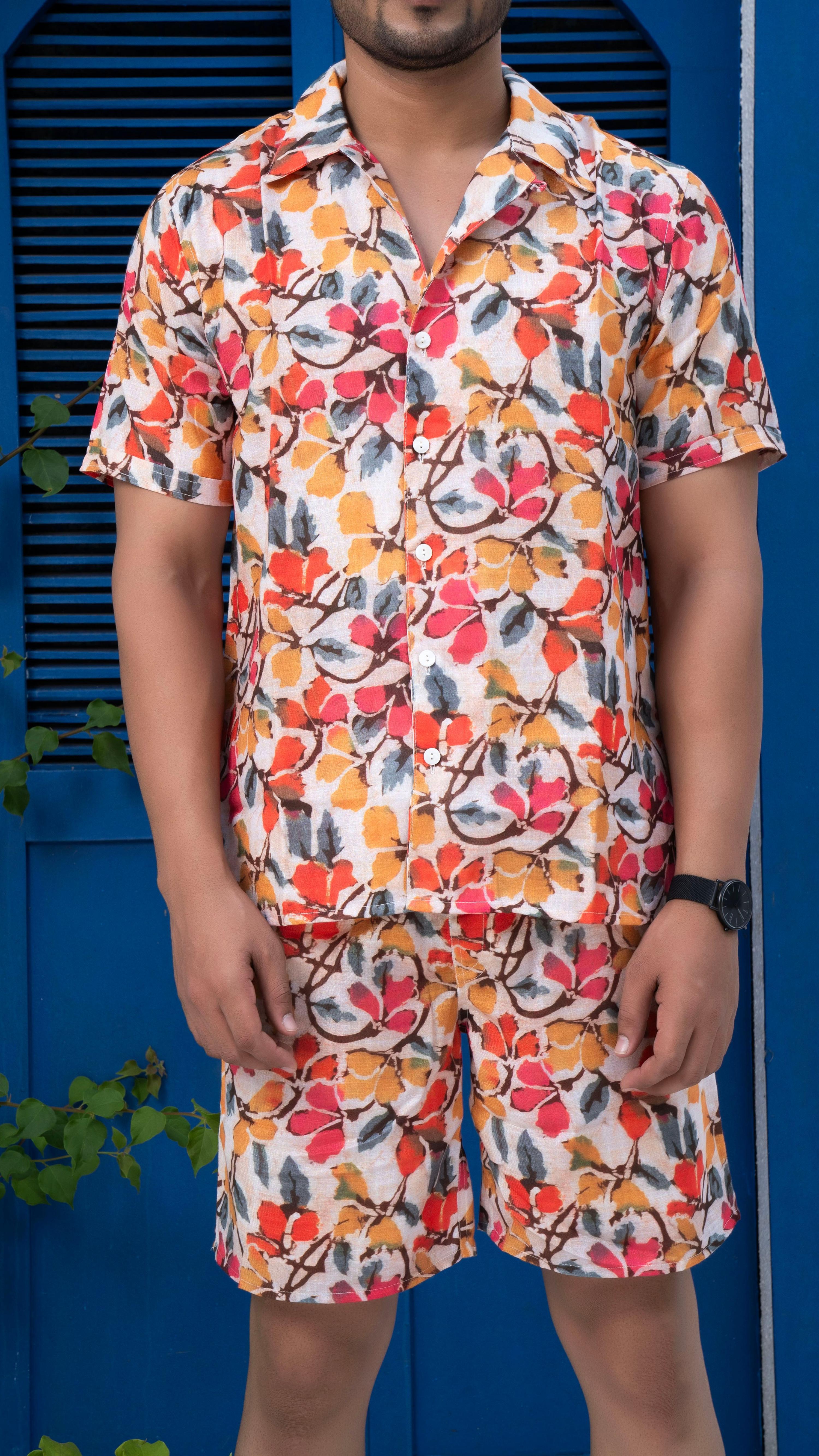 Noroke Sustainable fabric | Linen Linen Floral Print Co-ord Set Men | Grocsy