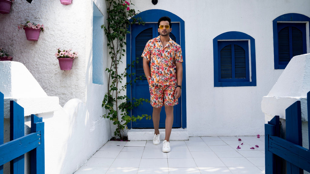 Noroke Sustainable fabric | Linen Linen Floral Print Co-ord Set Men | Grocsy