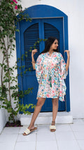 Noroke Linen Floral Short Kaftan Dress - Printed | Grocsy