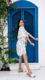 Noroke Linen Floral Short Kaftan Dress - Printed | Grocsy