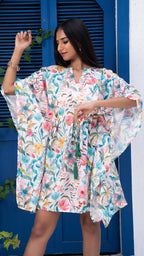 Noroke Linen Floral Short Kaftan Dress - Printed | Grocsy