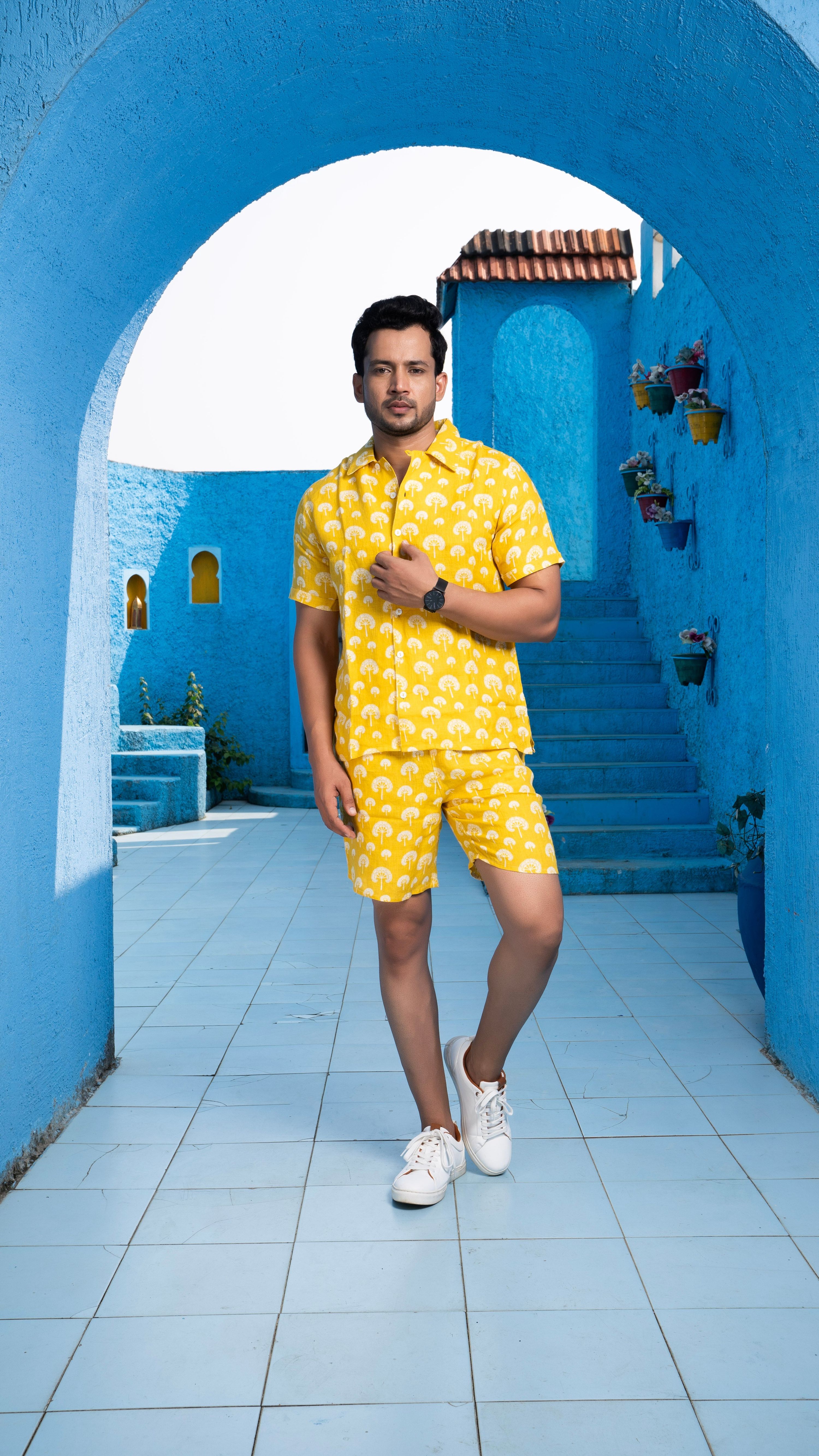 Noroke Sustainable fabric | 100% Linen Linen Mustard Co-ord Set Men - Mustard | Grocsy