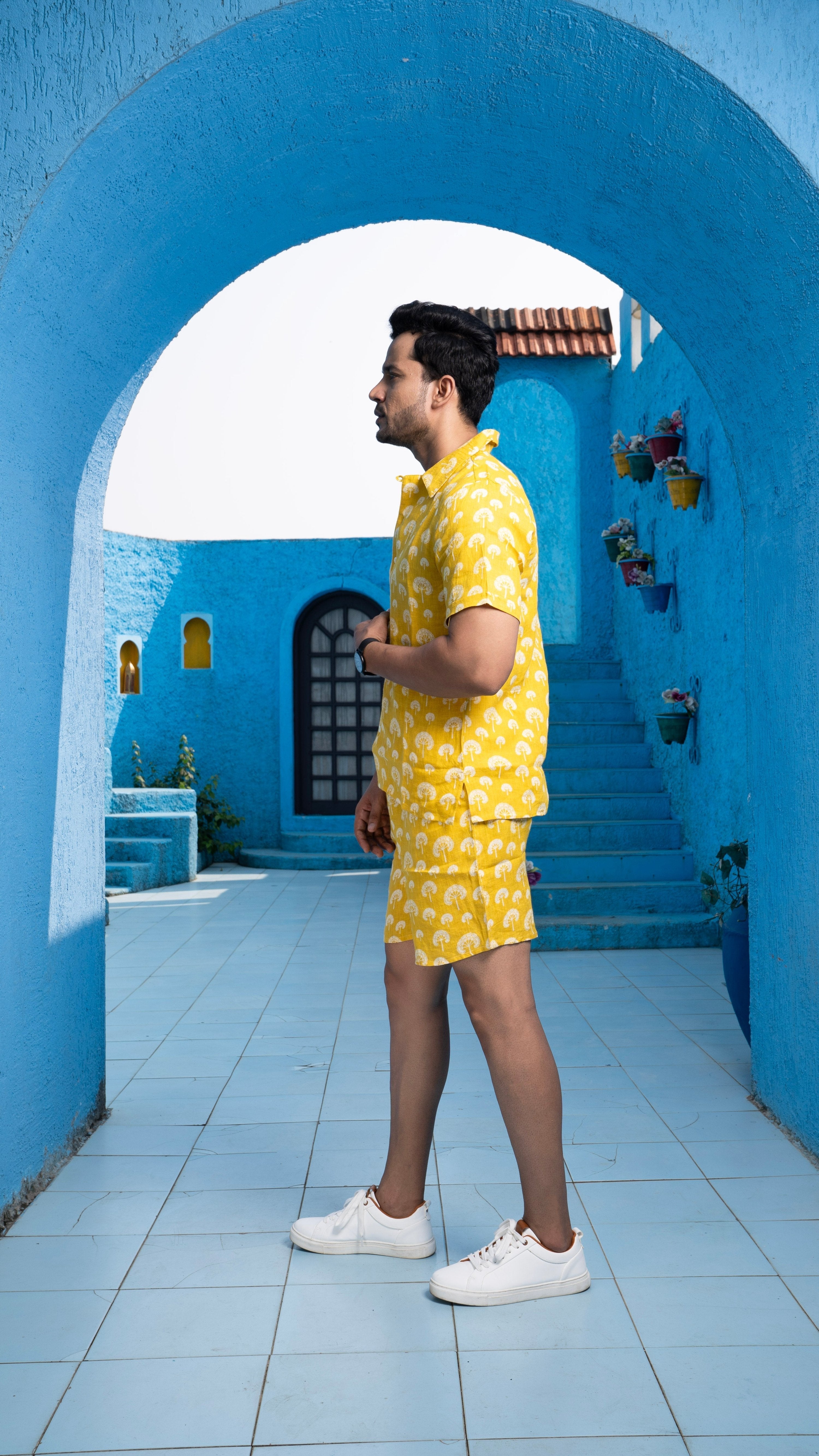 Noroke Sustainable fabric | 100% Linen Linen Mustard Co-ord Set Men - Mustard | Grocsy