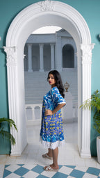 Noroke Sustainable fabric | Cupro Muslin Blue Pottery Tassel Dress | Grocsy