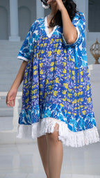 Noroke Sustainable fabric | Cupro Muslin Blue Pottery Tassel Dress | Grocsy