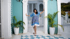 Noroke Sustainable fabric | Cupro Muslin Blue Pottery Tassel Dress | Grocsy