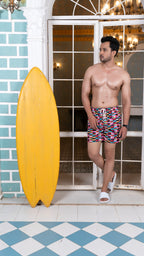 Noroke Sustainable fabric | Poly elastane Rectangle Patterned Men Swim Shorts | Grocsy