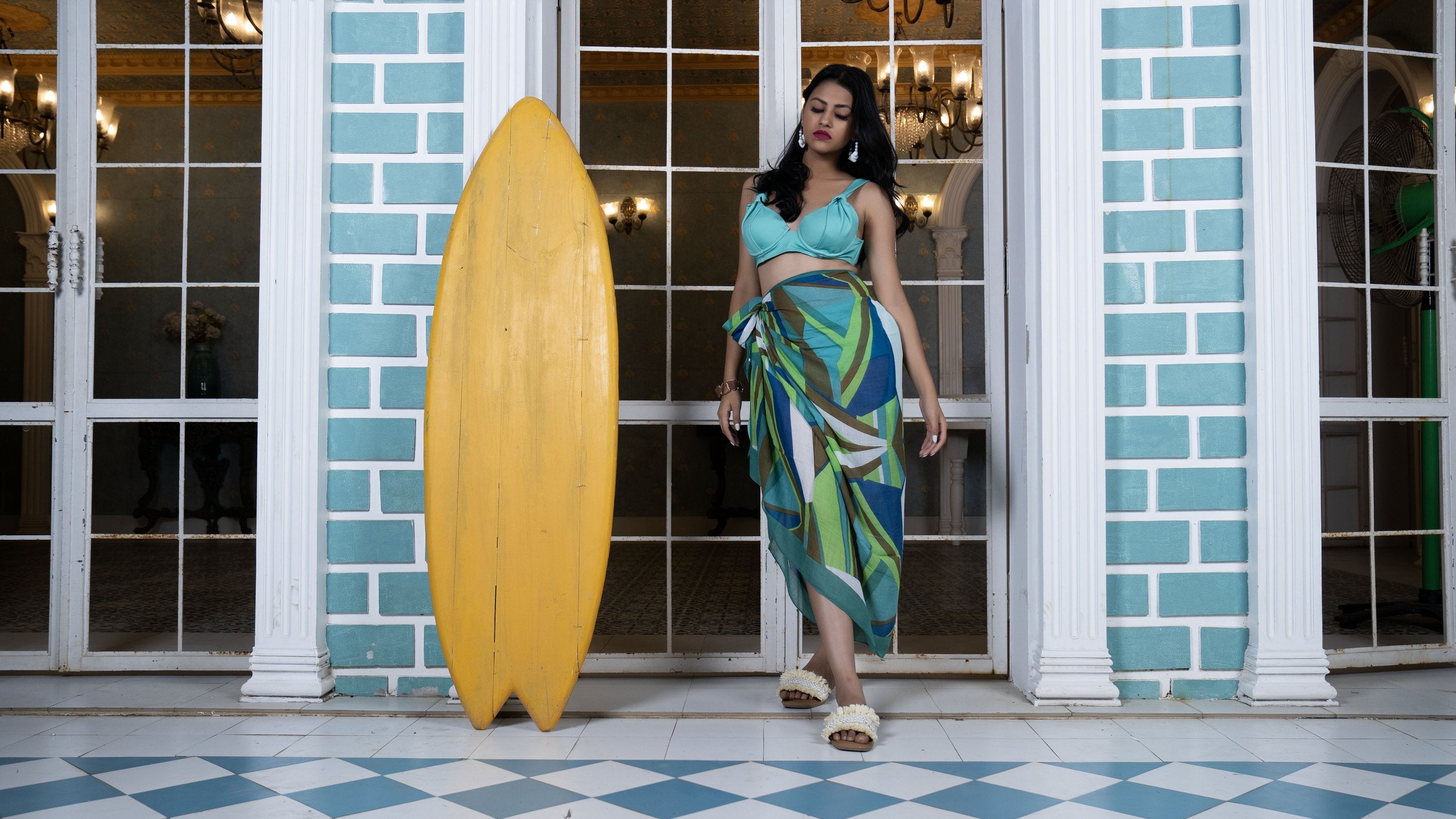 Noroke Modal Jade Geometric Sarong - Green | Grocsy