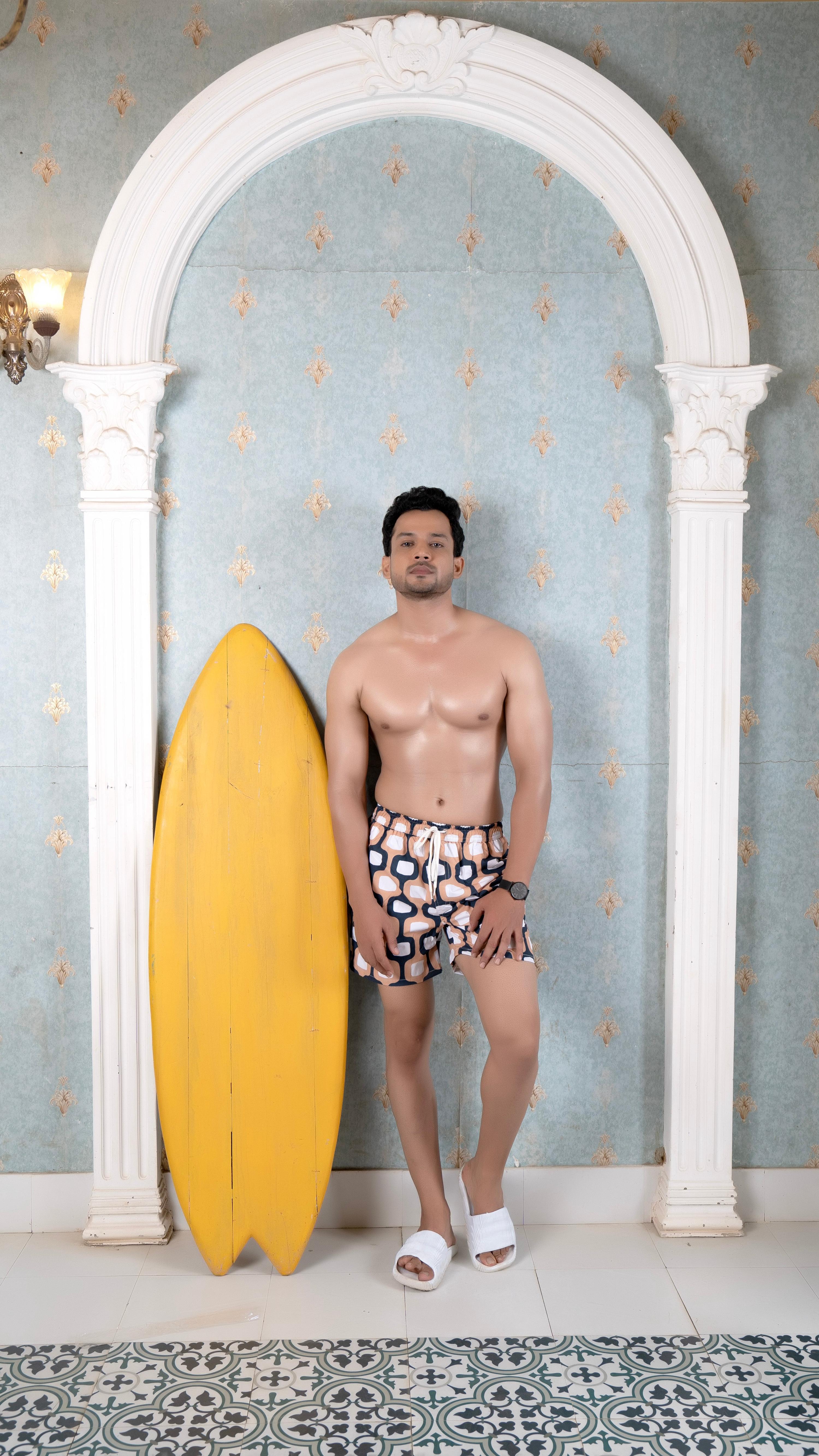 Noroke Sustainable fabric | Poly elastane Nude Patterned Men Swim Shorts | Grocsy