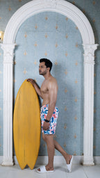 Noroke Sustainable fabric | Poly elastane Geometric Patterned Men Board Shorts | Grocsy