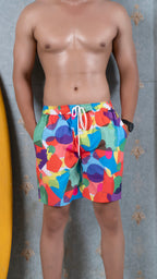 Noroke Sustainable fabric | Poly elastane Red Geometric Patterned Men Board Shorts | Grocsy
