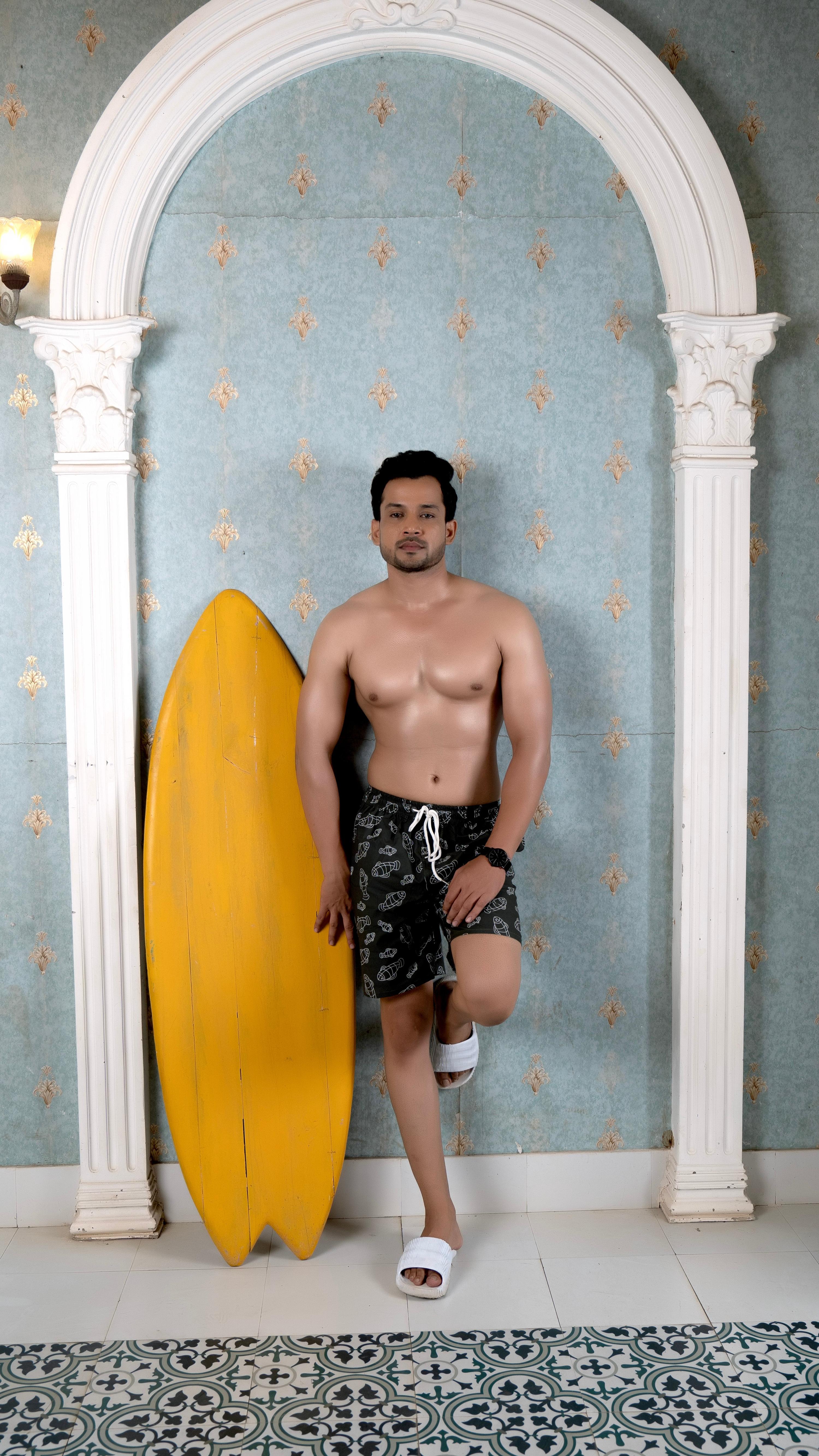Noroke Sustainable fabric | Poly elastane Fish Patterned Men Board Shorts | Grocsy
