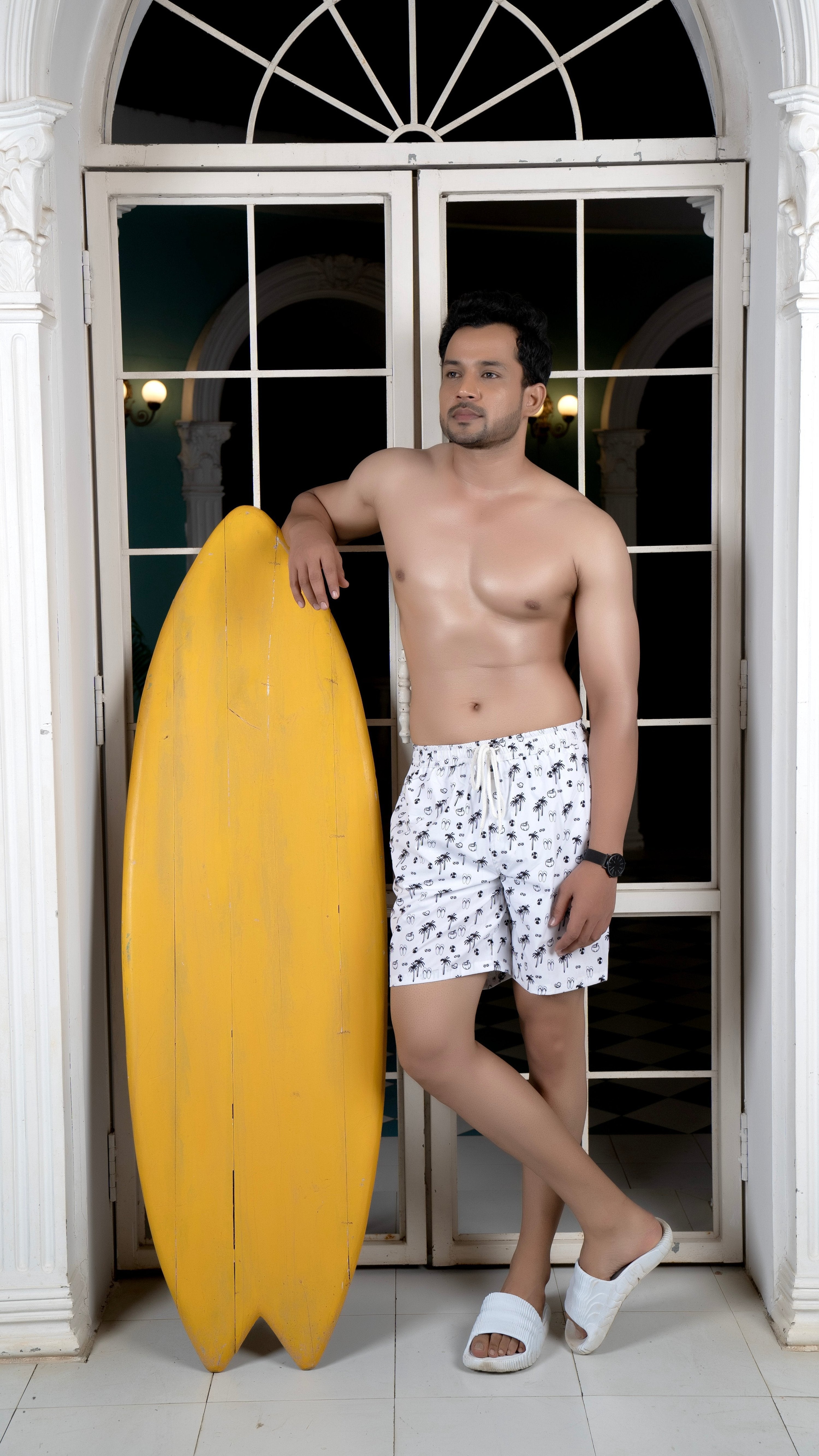 Noroke Sustainable fabric | Poly elastane Coconut Patterned Men Board Shorts | Grocsy