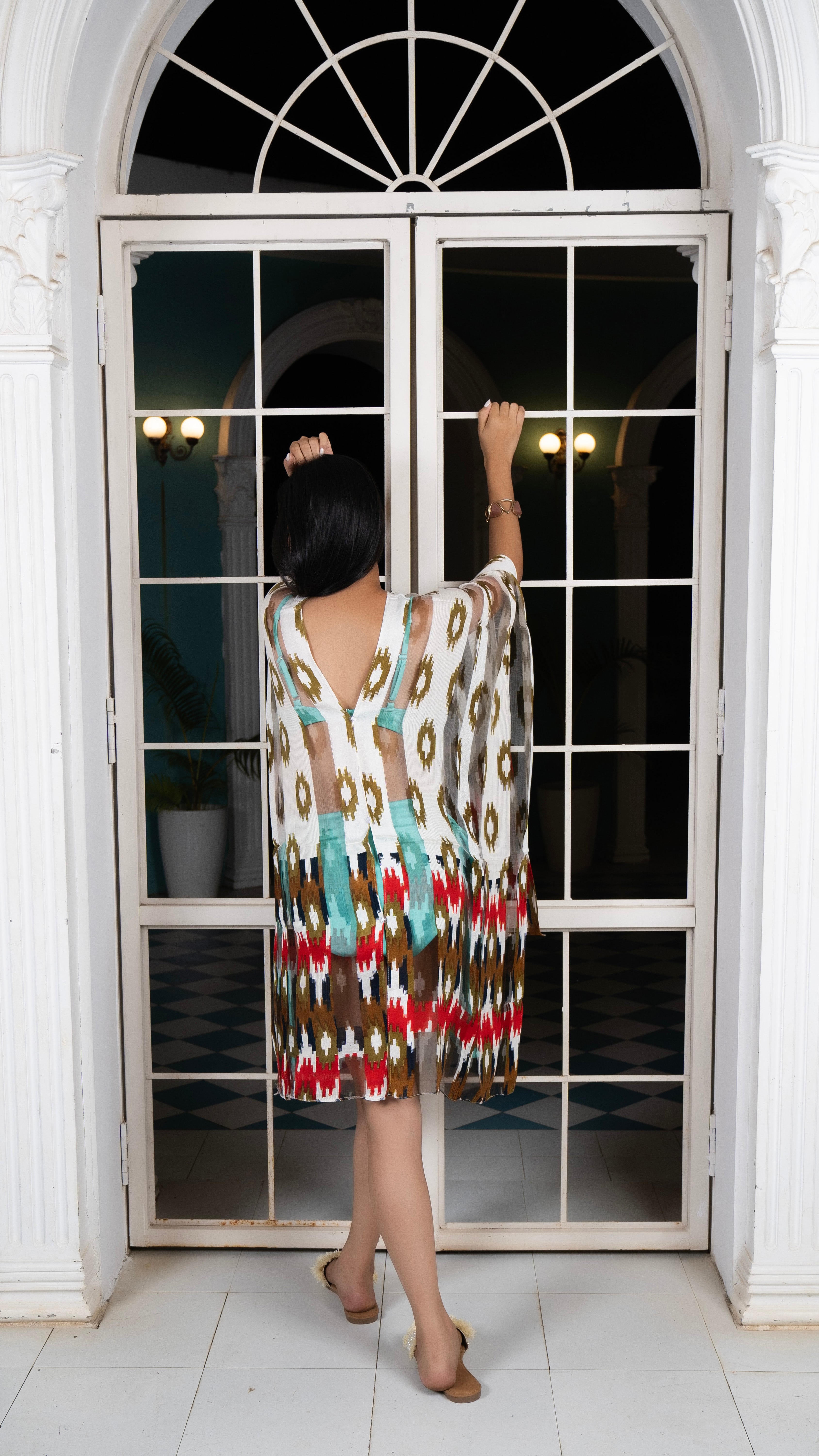 Noroke Silk Ikat Silk Beachwear Cover Up - Ikat Print | Grocsy