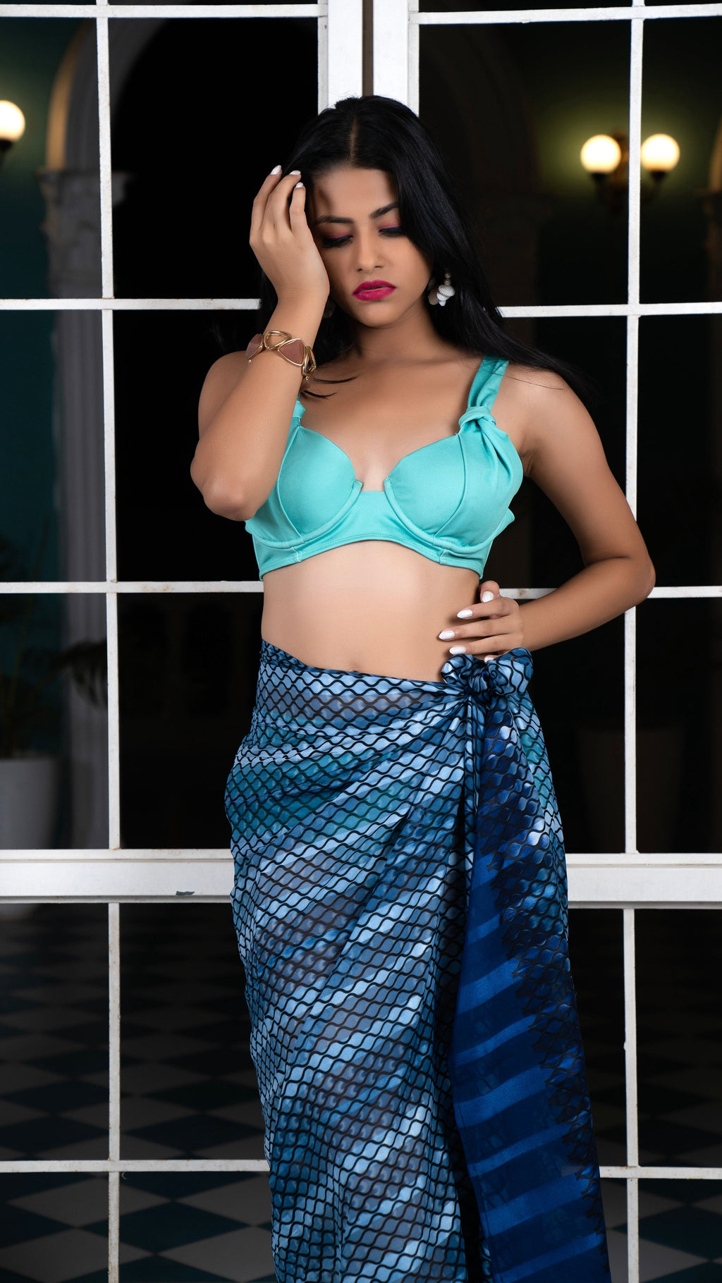 Noroke Silk Metallic Sheen Silk Sarong - Blue | Grocsy