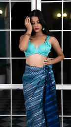Noroke Silk Metallic Sheen Silk Sarong - Blue | Grocsy