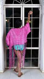 Noroke Crepe Fringes Beachwear Cover Up - Pink | Grocsy