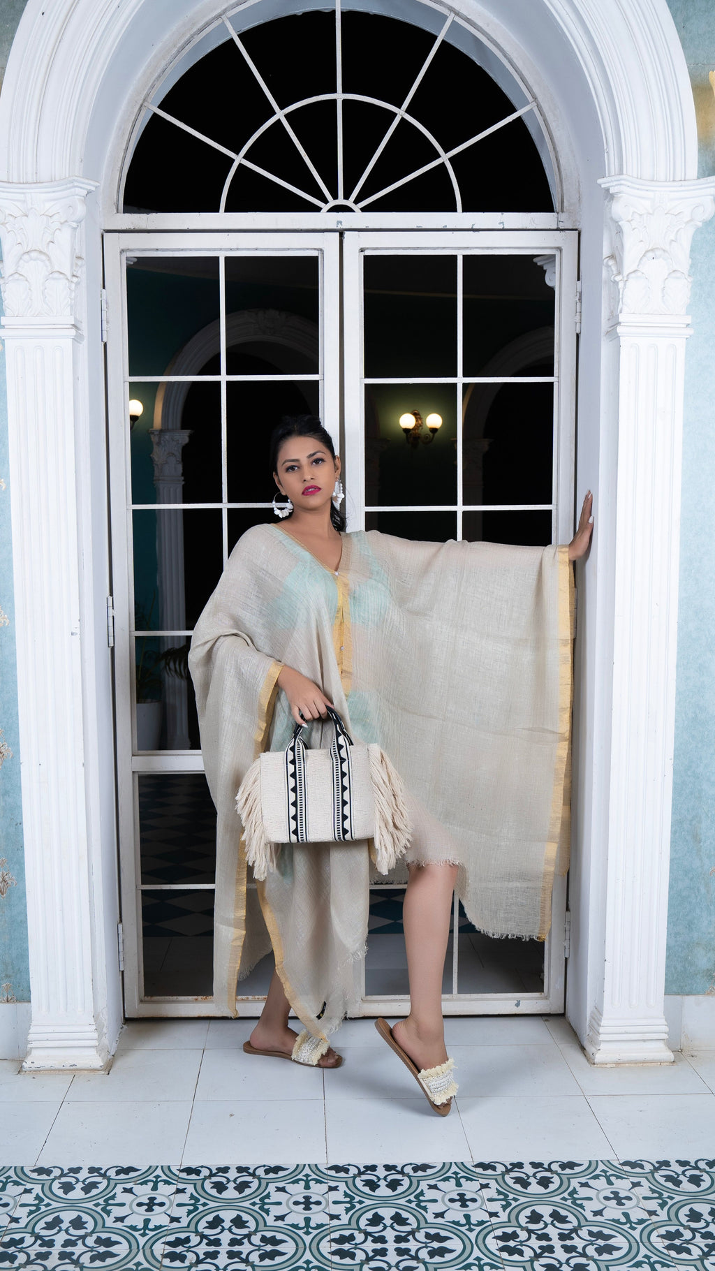 Noroke Linen Grey Gold Beachwear Cover Up | Grocsy