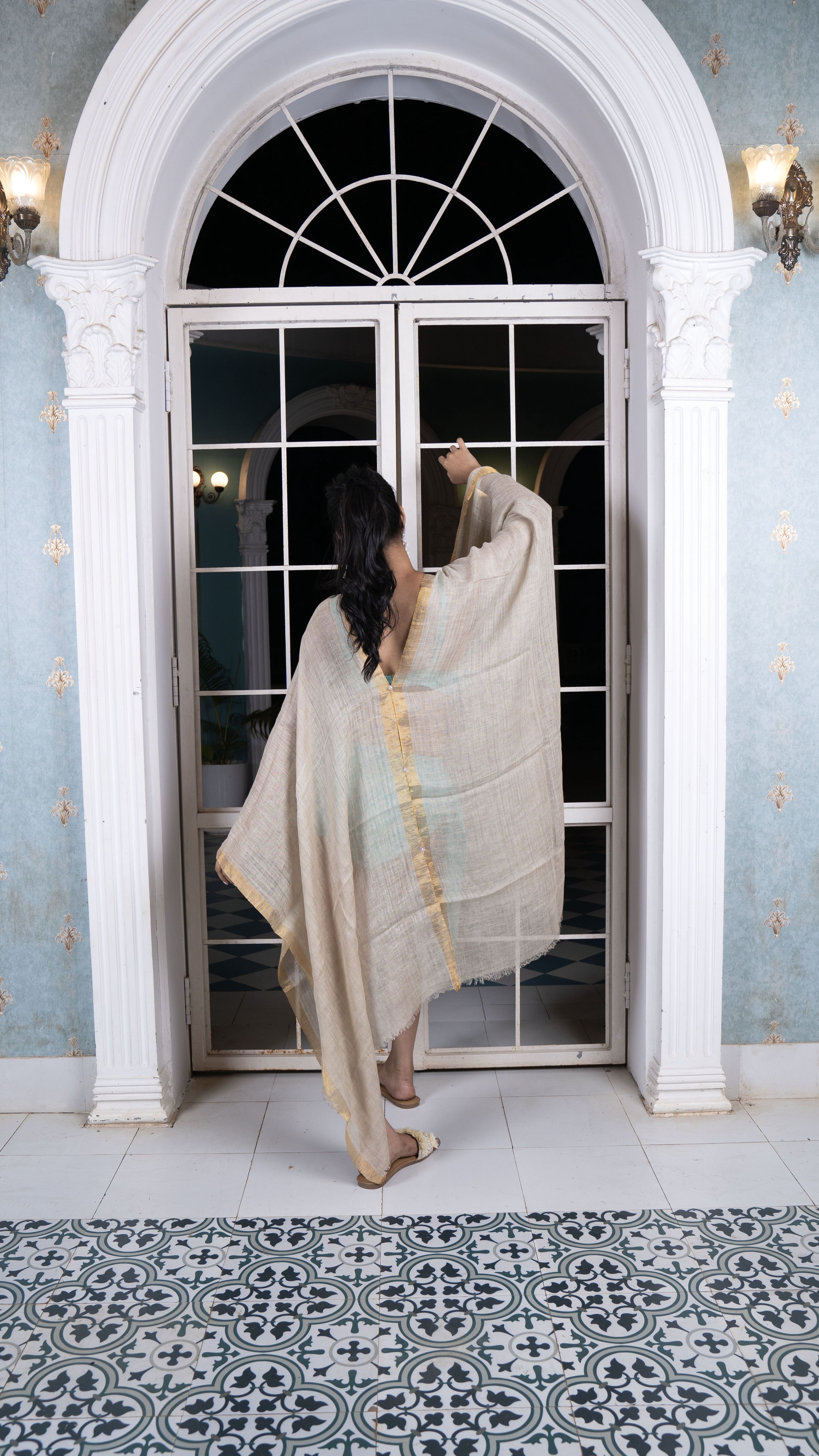Noroke Linen Grey Gold Beachwear Cover Up | Grocsy