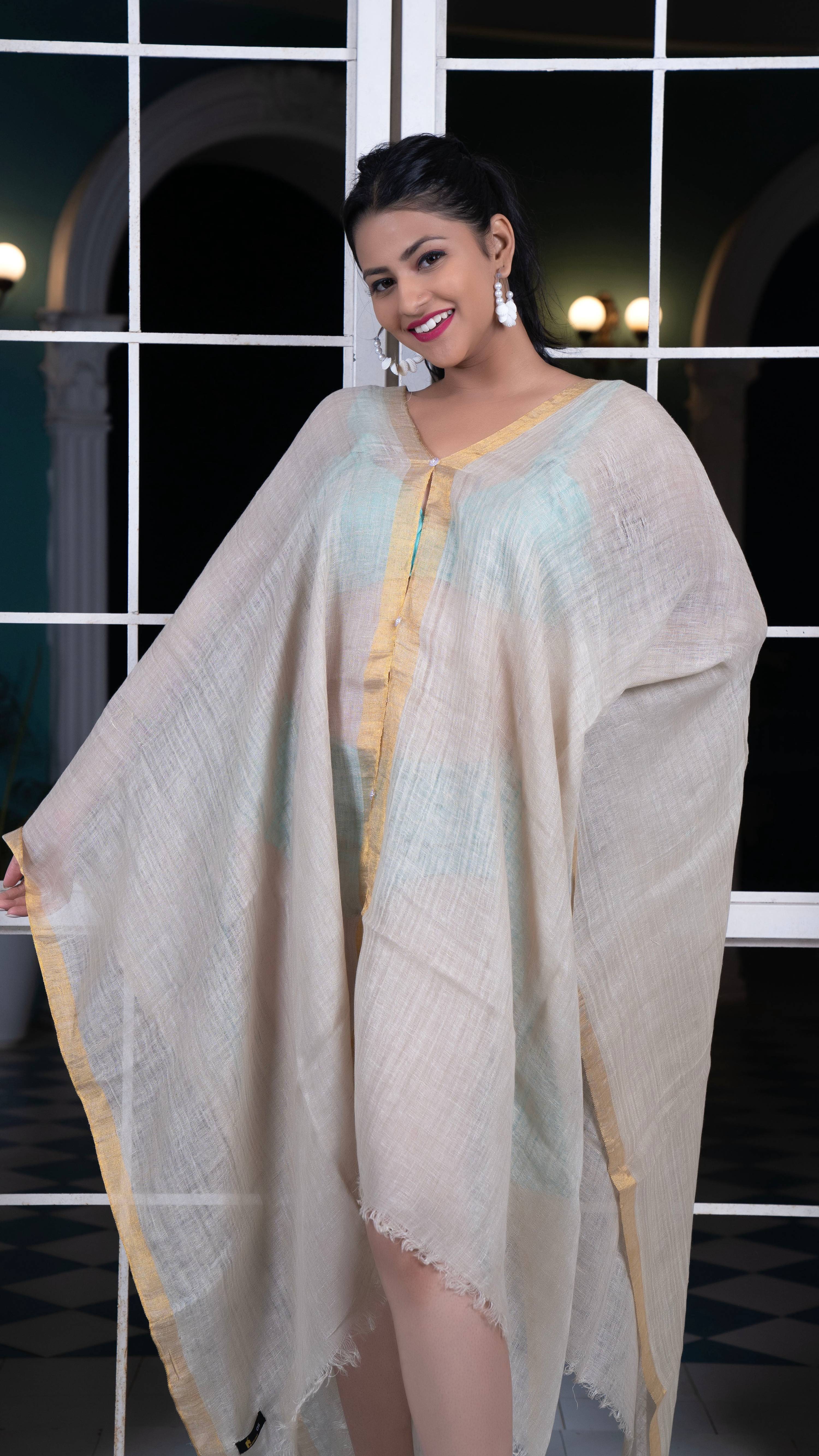 Noroke Linen Grey Gold Beachwear Cover Up | Grocsy