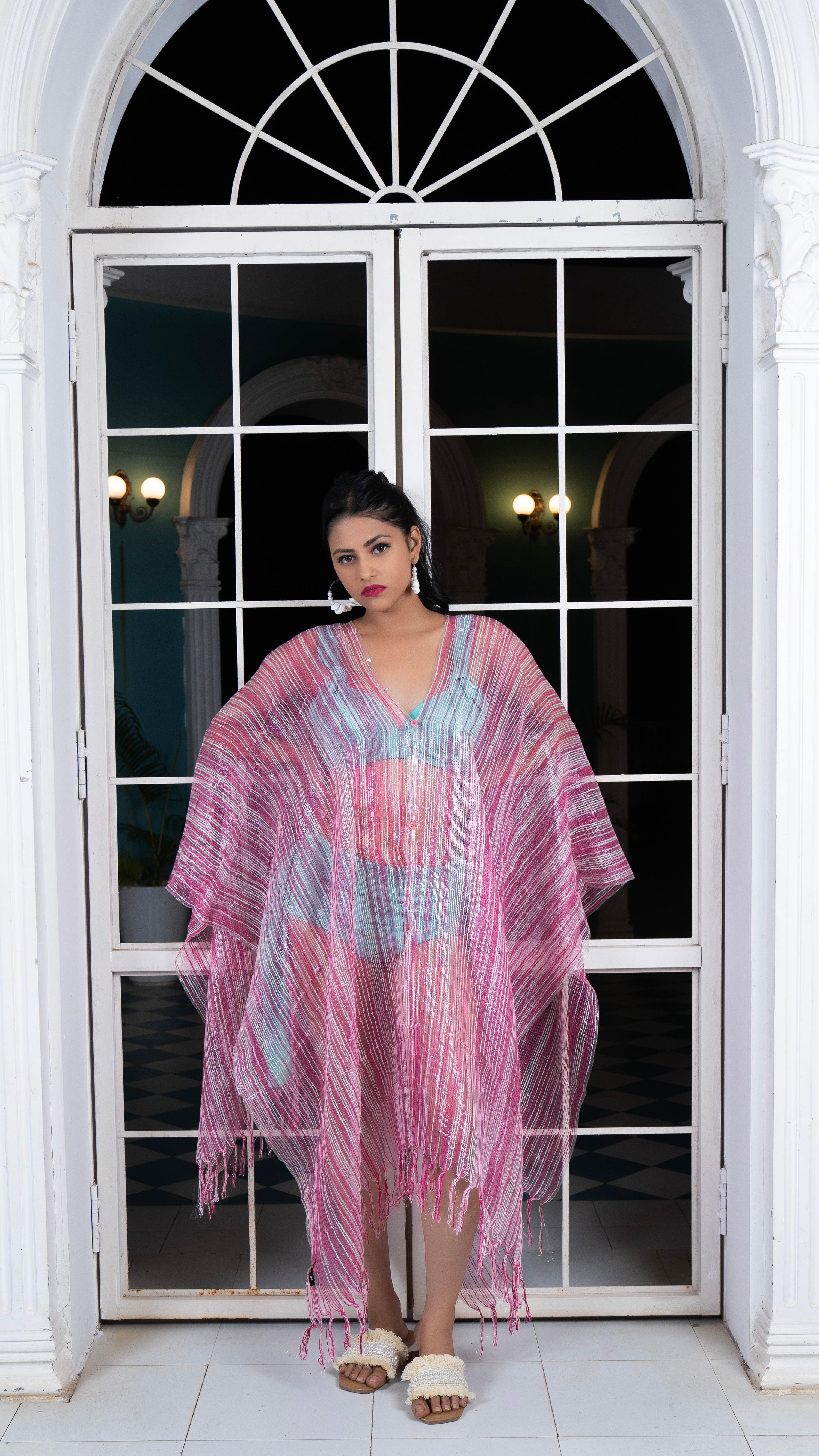 Noroke Silk Pink Pop Silk Beachwear Cover Up | Grocsy