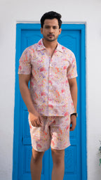 Noroke Linen White Floral Co-ord Set Men | Grocsy